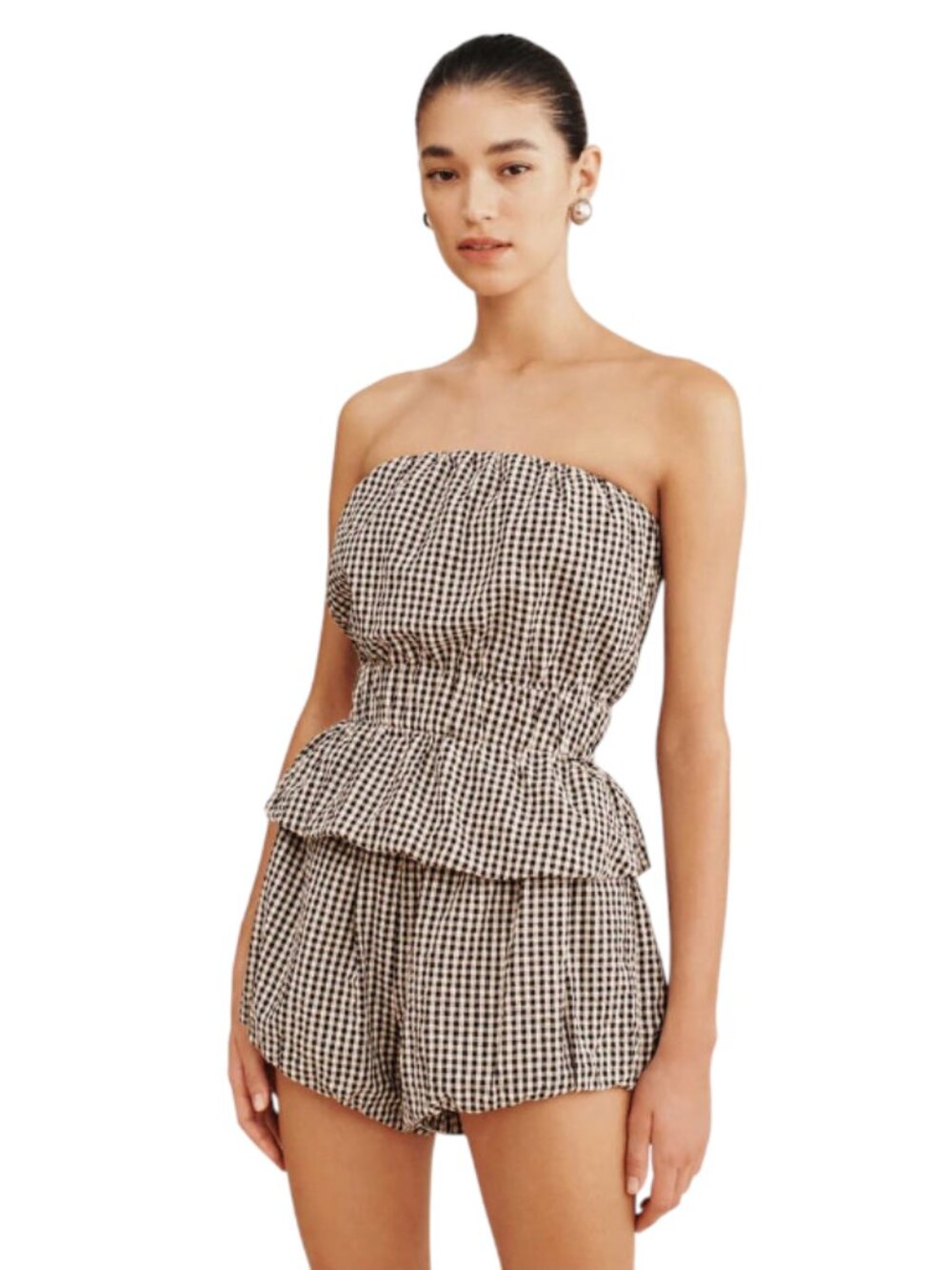 Posse Aurelia Gingham Check Print Shorts Womens Large Black Cream Cotton Lined